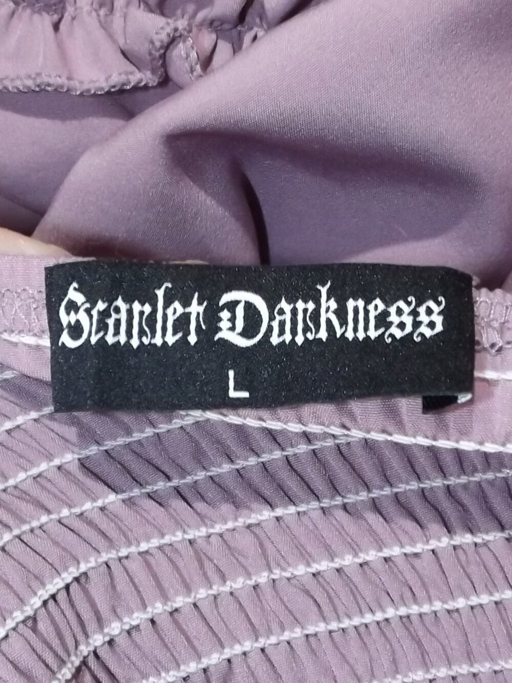 SCARLET DARKNESS Dress, L, Pastel purple, Ruffle shoulders/straps, Cinch Skirt - Picture 12 of 14